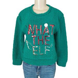 Wallflower Christmas Holiday Sweater Juniors Size Medium Green Sherpa Winter